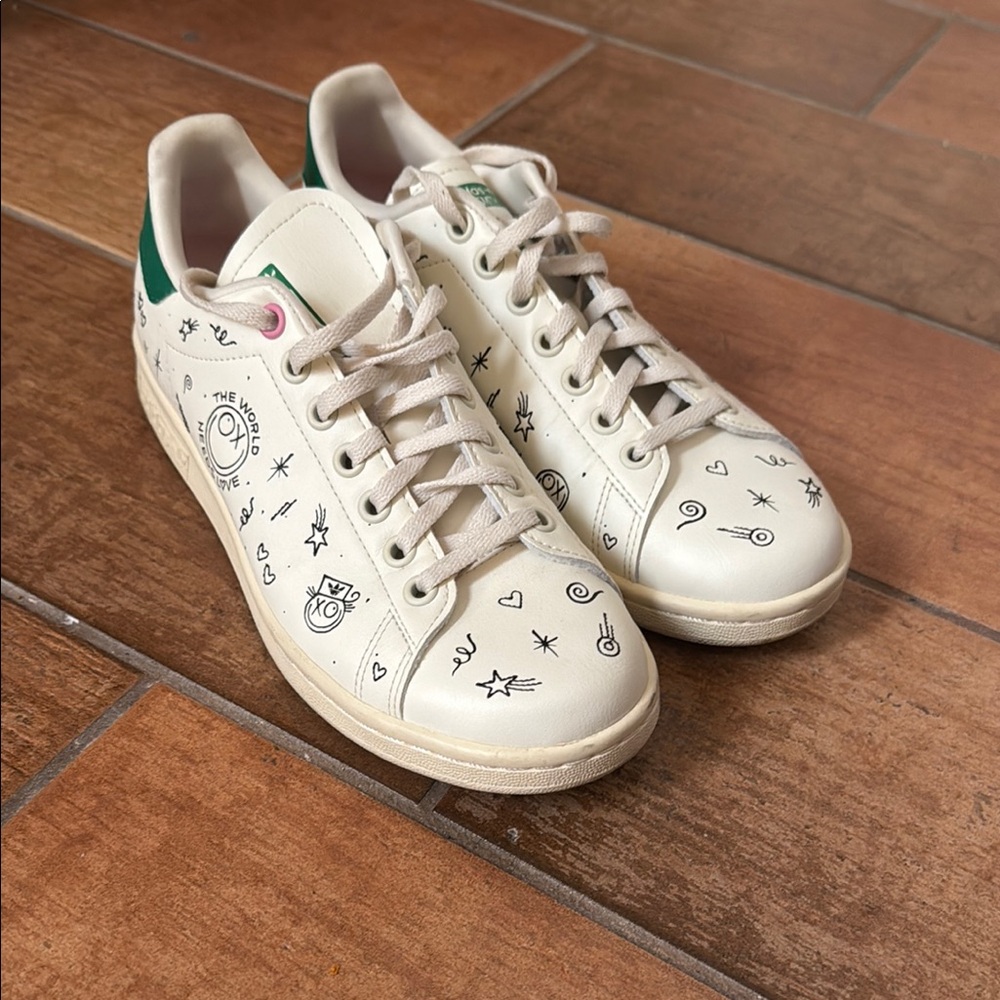 ADIDAS Stan Smith Cream Sneakers with Black Doodles collab with André Saraiva